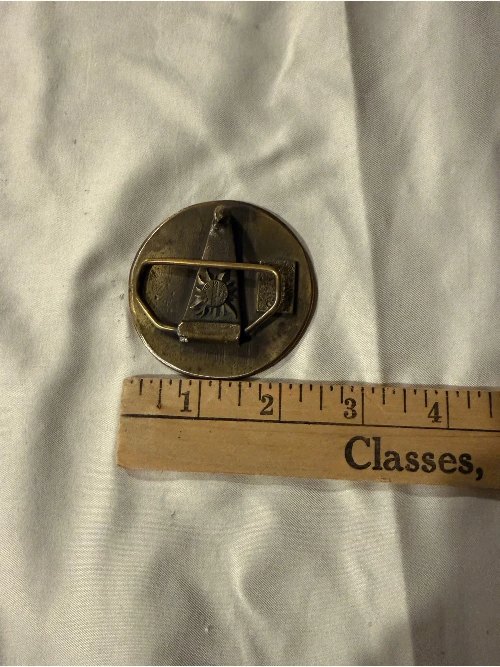 Vintage 1974 Lewis Buckles Co Michigan State Seal Round Belt Buckle - Brass Tone